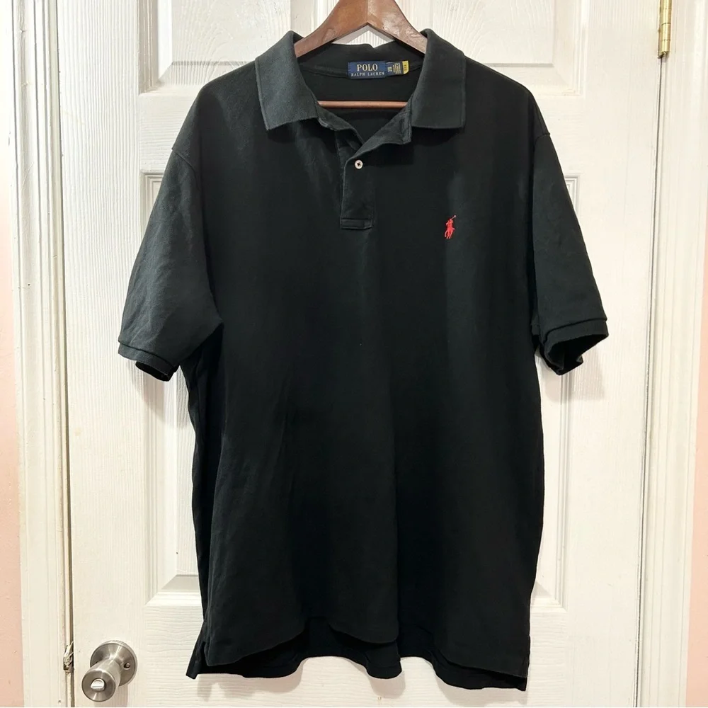 POLO Ralph Lauren Black Men's Shirt. Short Sleeve. Red Pony. Size 2XB